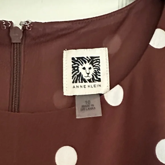 Anne Klein Maroon and White Polka Dot Midi Dress NWT - Picture 2 of 4